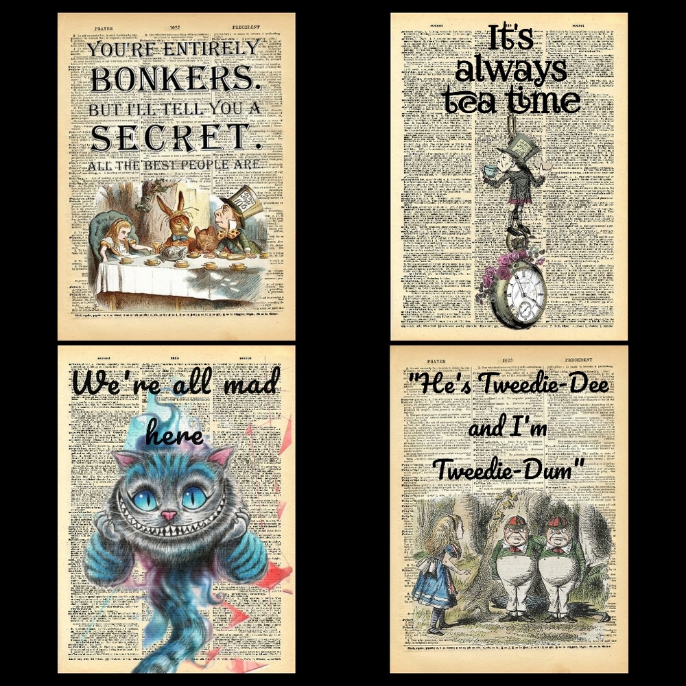 Alice in Wonderland Inspired Dictionary Book Page Art